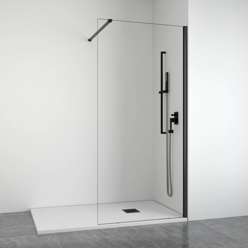 Paroi de douche fixe Bellobath Ladoga en verre transparent avec profilé et bras de fixation noir mat