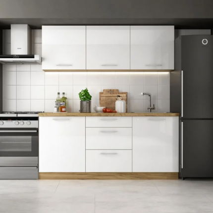 Cuisine Naturel Billy 1,8m blanc brillant design contemporain