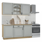 Cuisine Naturel Loria 1,8m rustique chêne frêne armoire verre