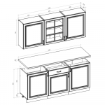 Cuisine Naturel Loria 1,8m rustique chêne frêne armoire verre
