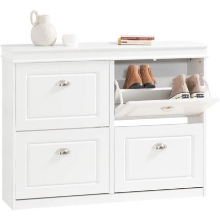 Meuble à chaussures étroit blanc 4 portes et 8 étagères