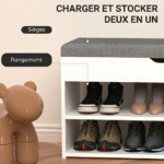 Banc à chaussures avec rangement et assise rembourrée 80 cm – Image 3