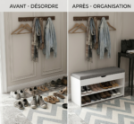 Banc à chaussures avec rangement et assise rembourrée 80 cm – Image 5