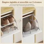 Meuble à chaussures blanc étroite avec tiroirs rabattables pour 20 paires – Image 6