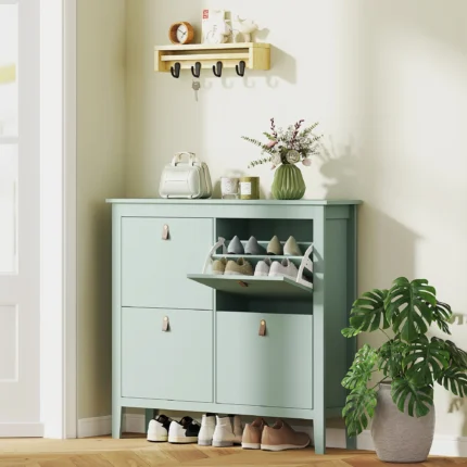 Meuble à chaussures 20 paires vert étroit