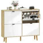 Meuble à chaussures blanc étroite avec tiroirs rabattables pour 20 paires