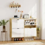 Meuble à chaussures blanc étroite avec tiroirs rabattables pour 20 paires – Image 2