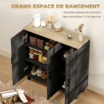 Buffet noir et bois moderne| Meuble rangement salon 90 cm