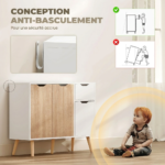 Buffet scandinave 90 cm blanc & bois – Meuble de rangement avec tiroir