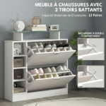 Meuble à chaussures blanc 12 paires | Étagère moderne gain de place