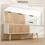 Buffet scandinave 90 cm blanc & bois – Meuble de rangement avec tiroir