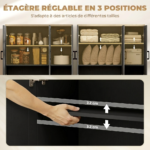 Buffet noir et bois moderne| Meuble rangement salon 90 cm
