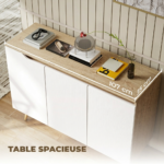 Buffet salon blanc et chêne 3 portes | Meuble rangement moderne