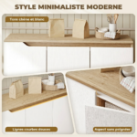 Buffet salon blanc et chêne 3 portes | Meuble rangement moderne