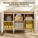 Buffet salon blanc et chêne 3 portes | Meuble rangement moderne