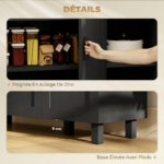 Buffet noir et bois moderne| Meuble rangement salon 90 cm