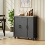 Buffet noir et bois moderne| Meuble rangement salon 90 cm