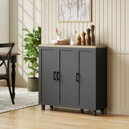 Buffet noir et bois moderne| Meuble rangement salon 90 cm
