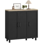 Buffet noir et bois moderne| Meuble rangement salon 90 cm