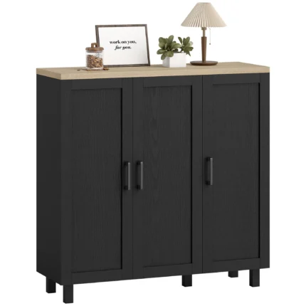 Buffet noir et bois moderne| Meuble rangement salon 90 cm
