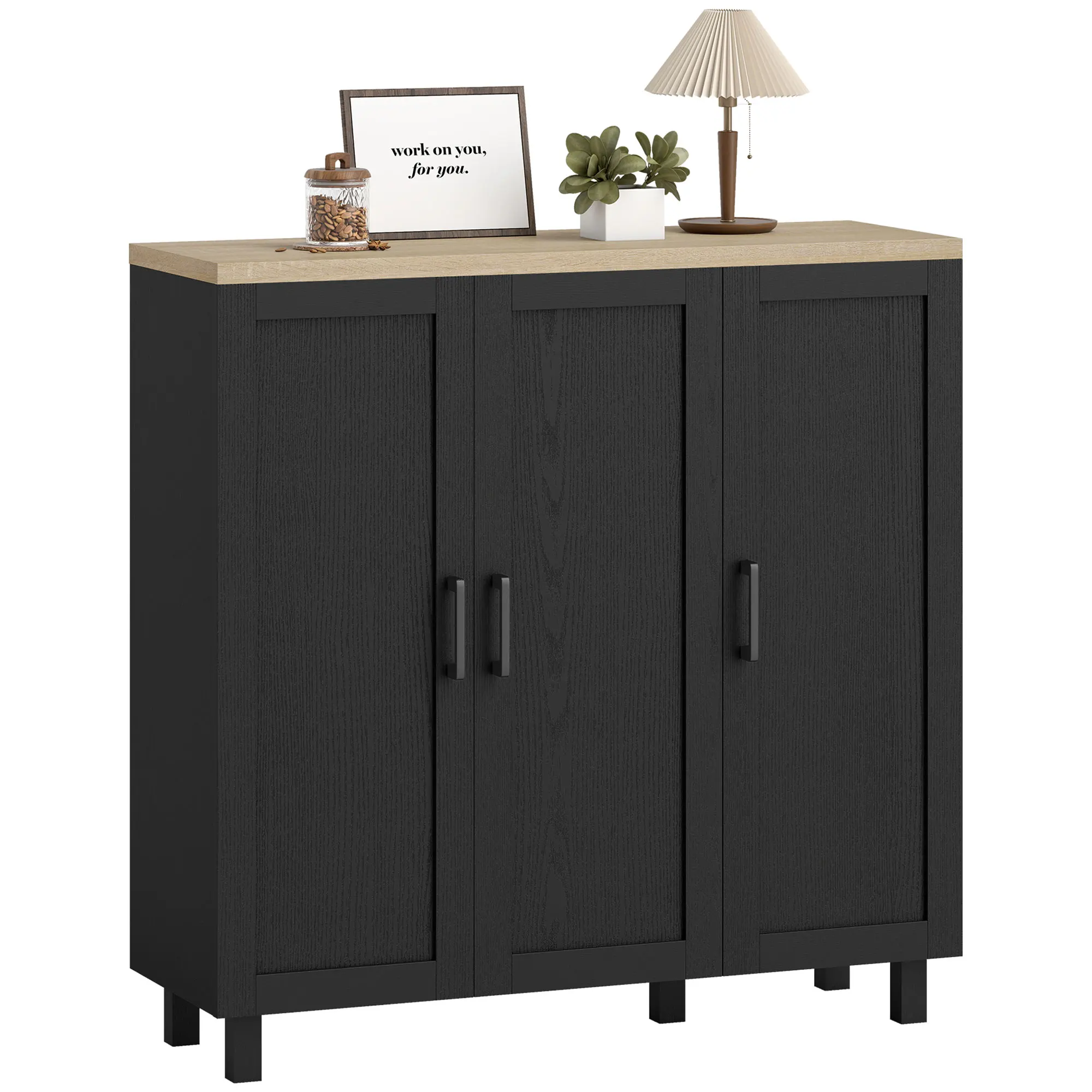 kf-S4c40fbe423dc47bb905d6b746a711fb84 Buffet noir et bois moderne| Meuble rangement salon 90 cm