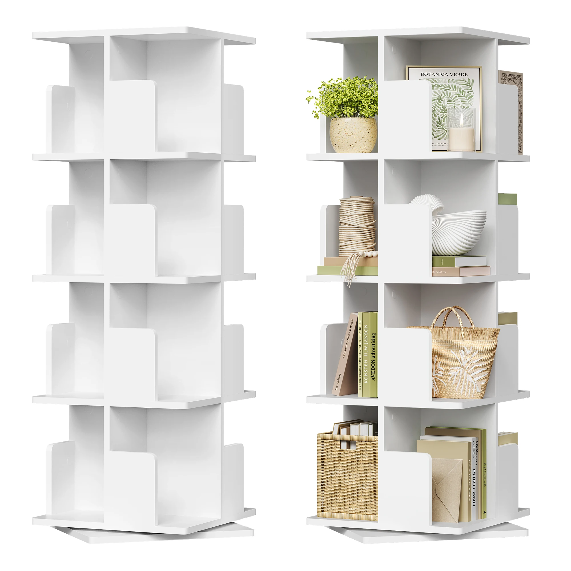 kf-S6be96b16f1a74a8d8bf0b712d2a64f49h Bibliothèque rotative 360° blanc et chêne | Étagère design 4 niveaux