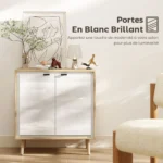 Buffet blanc brillant & chêne avec 2 portes étagère réglable
