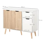 Buffet scandinave 90 cm blanc & bois – Meuble de rangement avec tiroir