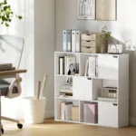 Bibliothèque blanche 9 cubes 106 cm Étagère rangement moderne