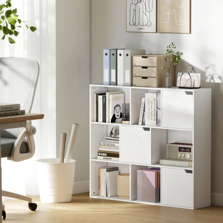 Bibliothèque blanche 9 cubes 106 cm Étagère rangement moderne