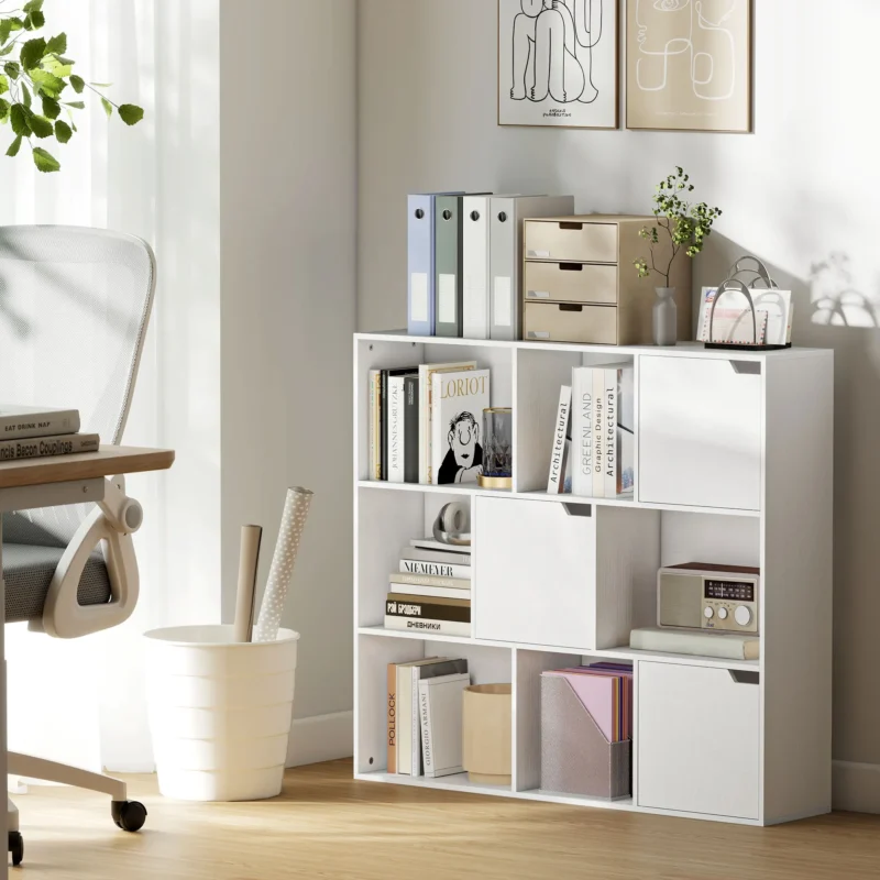 Bibliothèque blanche 9 cubes 106 cm Étagère rangement moderne