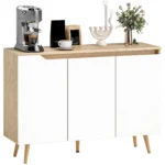Buffet salon blanc et chêne 3 portes | Meuble rangement moderne