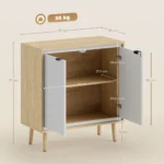 Buffet blanc brillant & chêne avec 2 portes étagère réglable