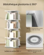 Bibliothèque rotative 360° blanc et chêne | Étagère design 4 niveaux