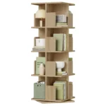 Bibliothèque rotative 360° blanc et chêne | Étagère design 4 niveaux