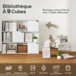 Bibliothèque blanche 9 cubes 106 cm Étagère rangement moderne