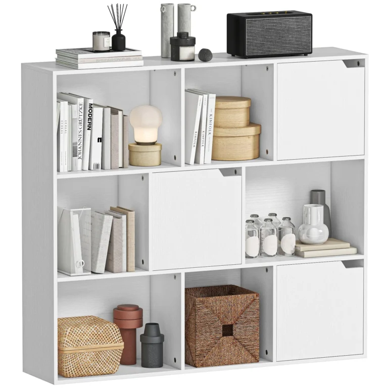 Bibliothèque blanche 9 cubes 106 cm Étagère rangement moderne