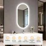 Miroir de salle de bain LED ovale – Anti-buée & éclairage rétroéclairé 80/100/120 cm – Image 7