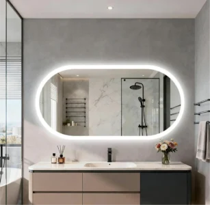 Photo principale : Miroir de salle de bain LED ovale – Anti-buée & éclairage rétroéclairé 80/100/120 cm