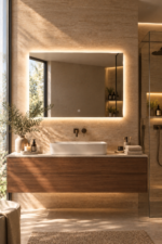 Miroir mural rectangulaire 100 cm pour salle de bain avec lumière LED et anti-buée- Riben – Image 4