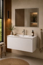 Ensemble Meuble Salle de Bain Suspendu 100 cm avec Miroir LED & Robinet Gris Brossé – Maelen