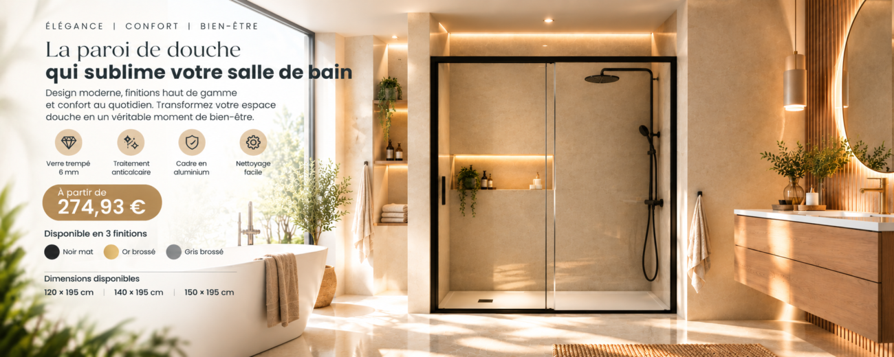 Paroi de douche porte coulissante, verre trempé 6 mm et aluminium- Donna.