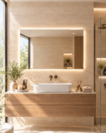 Miroir mural rectangulaire 100 cm pour salle de bain avec lumière LED et anti-buée- Riben – Image 6