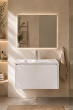 Ensemble Meuble Salle de Bain Suspendu 100 cm avec Miroir LED & Robinet Gris Brossé – Maelen-3