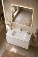 Ensemble Meuble Salle de Bain Suspendu 100 cm avec Miroir LED & Robinet Gris Brossé – Maelen-1