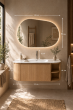 Ensemble Meuble Salle de Bain Suspendu 100 cm avec Miroir LED & Robinet Gris Brossé – Maelen-4