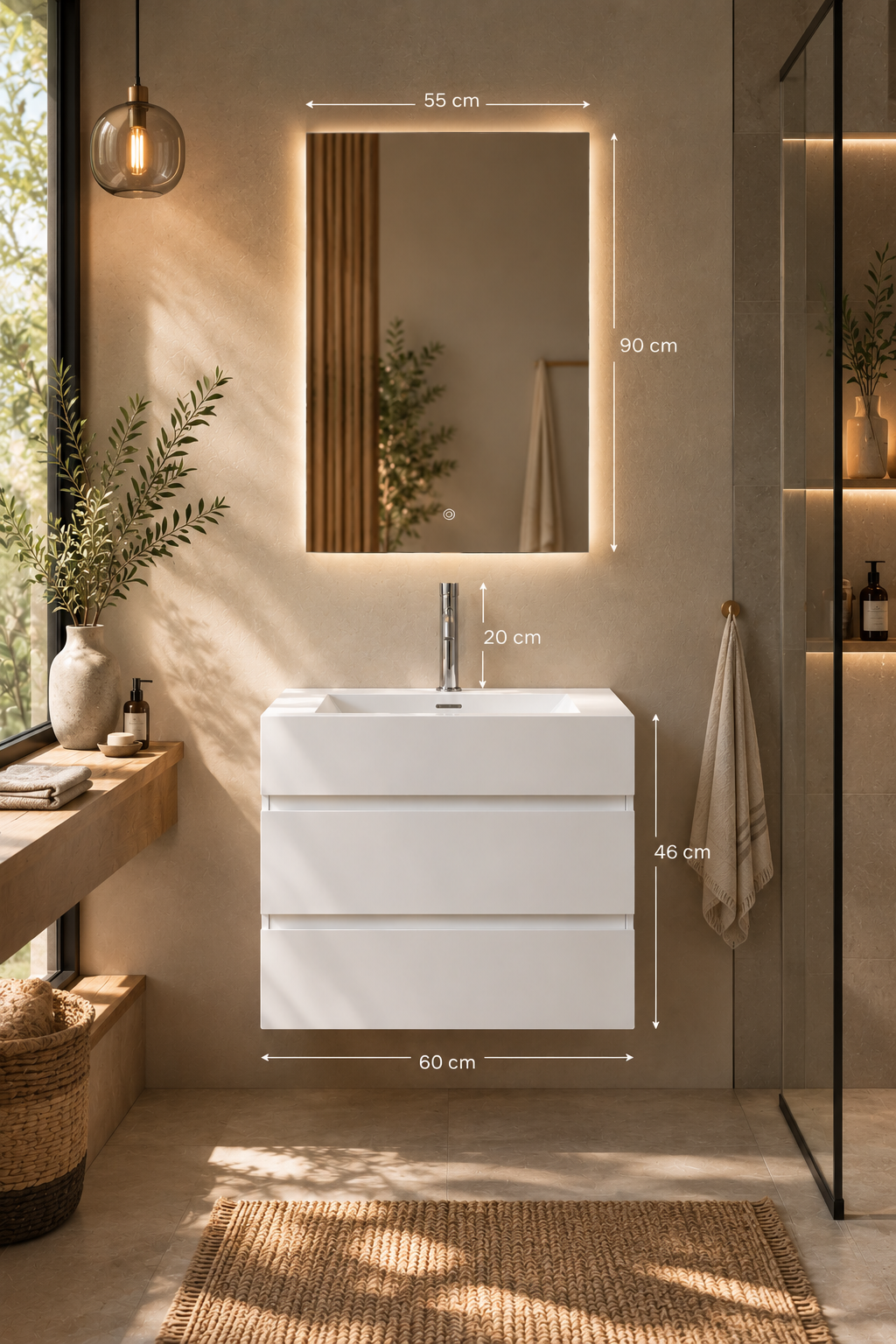 Dimensions du meuble de salle de bain ONES 60 cm blanc