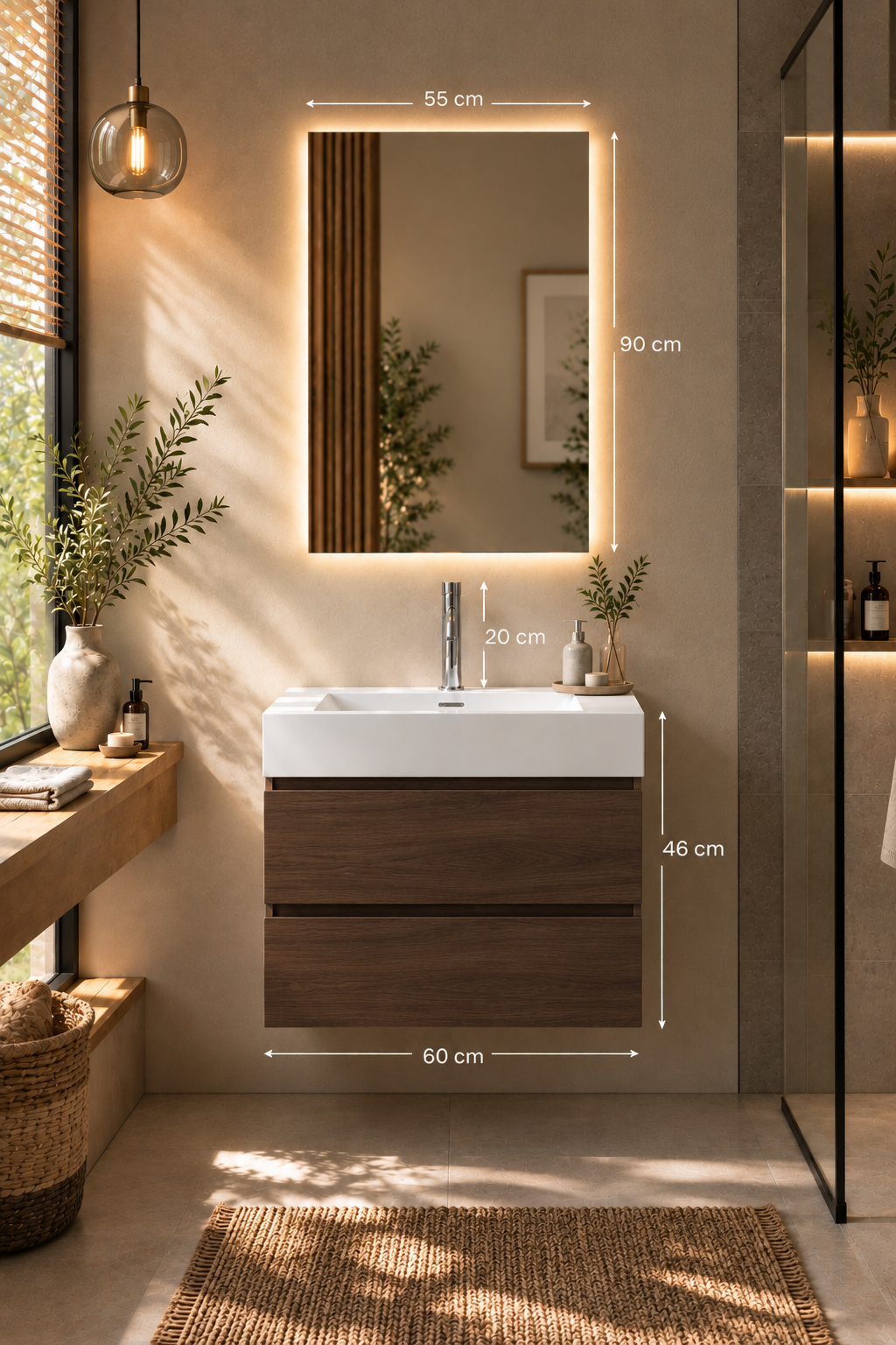 Dimensions du meuble de salle de bain ONES 60 cm bois foncé