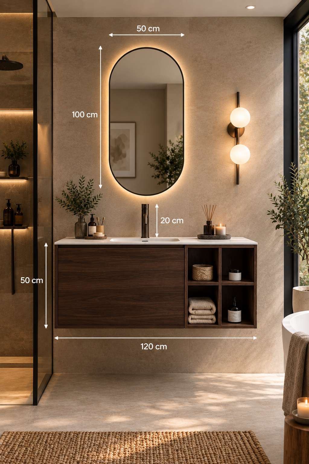 Détail du meuble de salle de bain Enka 120 cm bois foncé