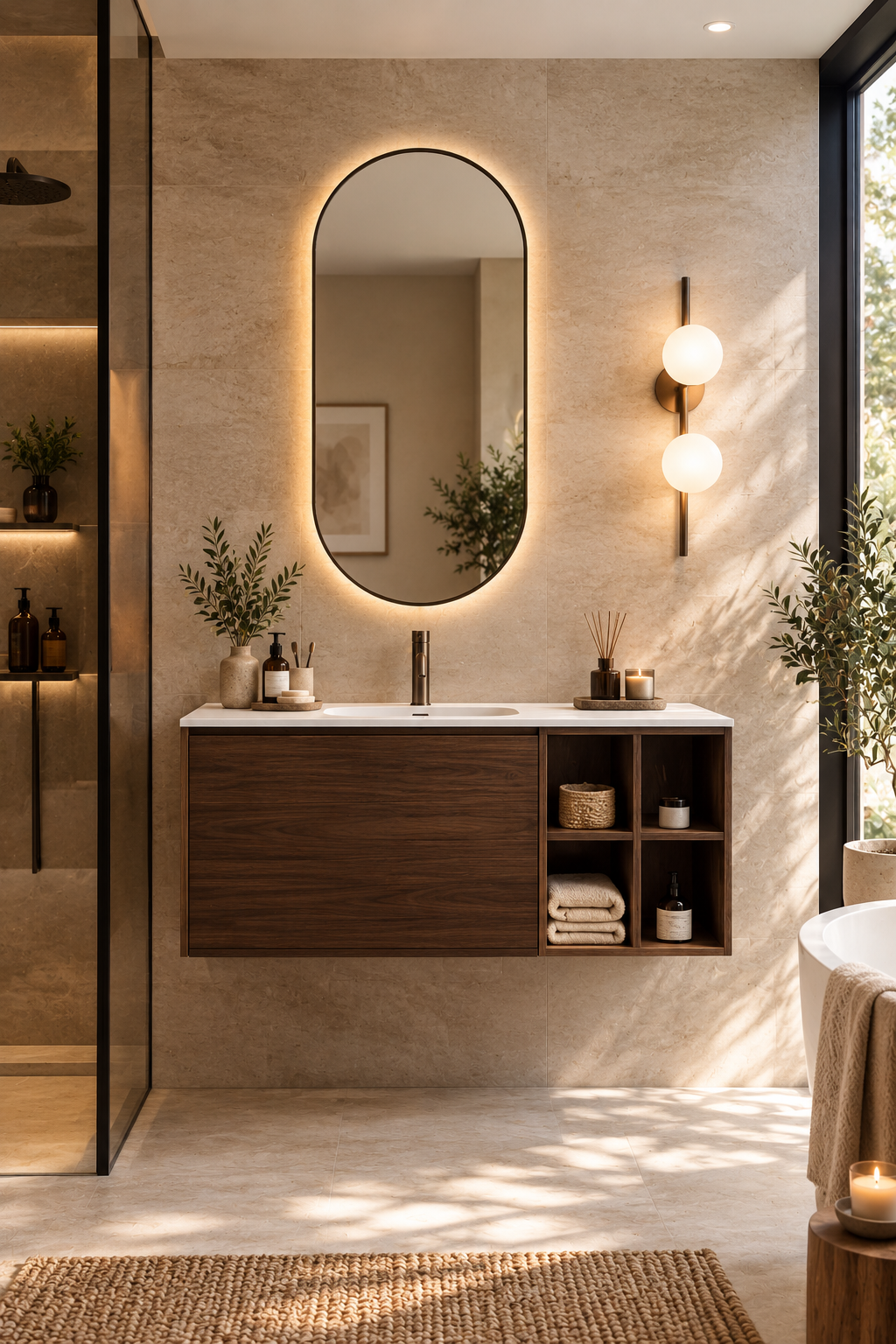 Meuble de salle de bain Enka 120 cm en bois naturel
